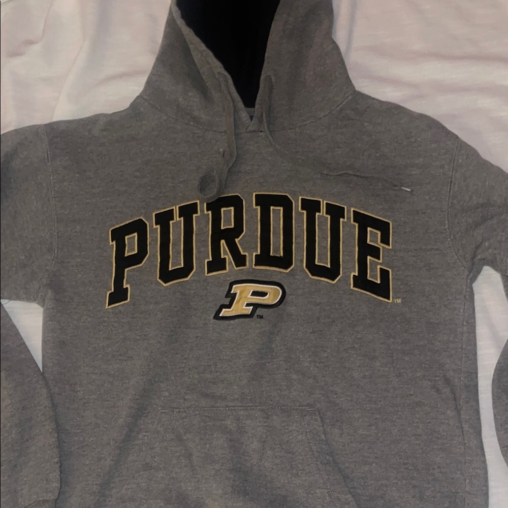 Purdue Gray Sweater with Arched Text and Logo